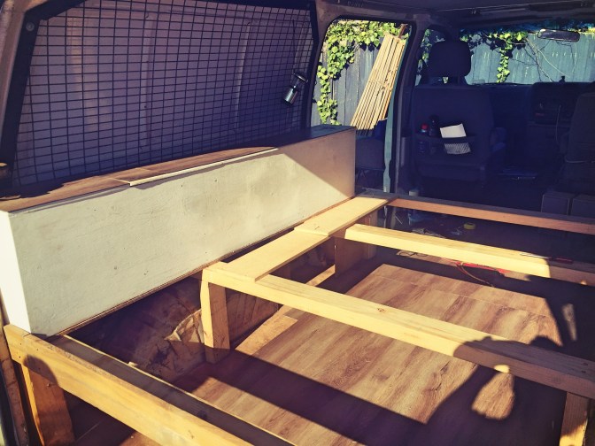 Bedframe in Toyota HiAce campervan