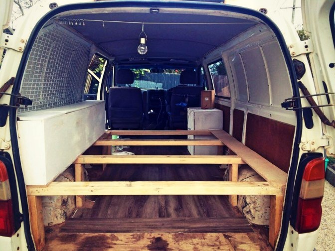 Finished interior paint job of campervan