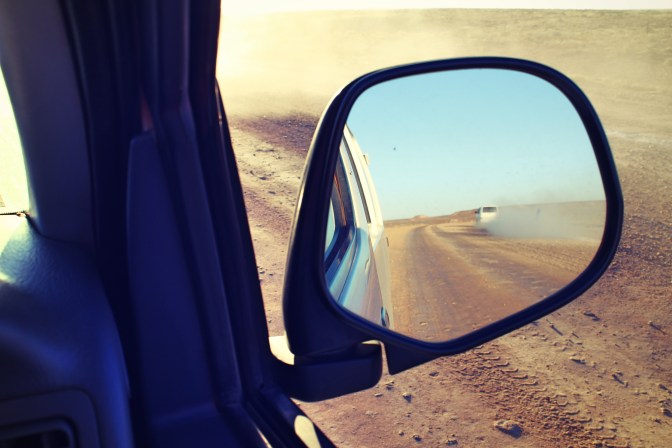 Rearview mirror, Oodnadatta Track, South Australia