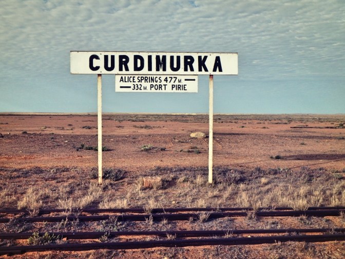 Curdimurka railway station sign, South Australia