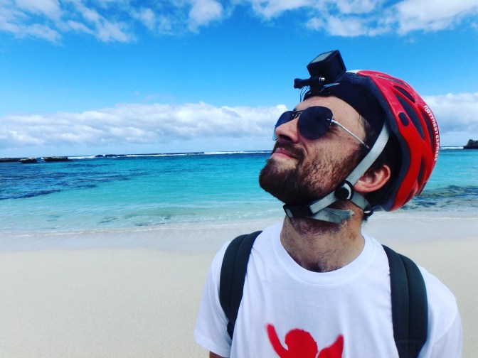 Gareth with go pro and helmet, Rottnest Island, Western Australia