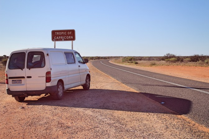 Camper van with Tropic of Capricorn sign