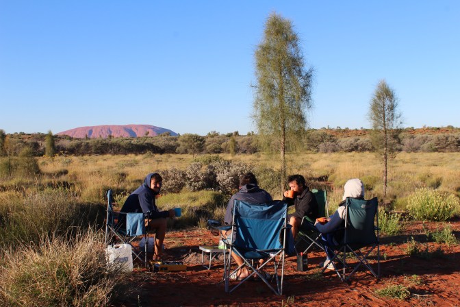 Campsite with Uluru in background Northern Territory